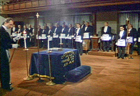 Oriental Lodge No. 33, Chicago, the home lodge of a substantial percentage of the companions of La Fayette Chapter No. 2.  Screen capture from "The Freemasons The Mystery, Myth and Truth," copyright 1995, 2005, Toth and Parson Productions, Inc.